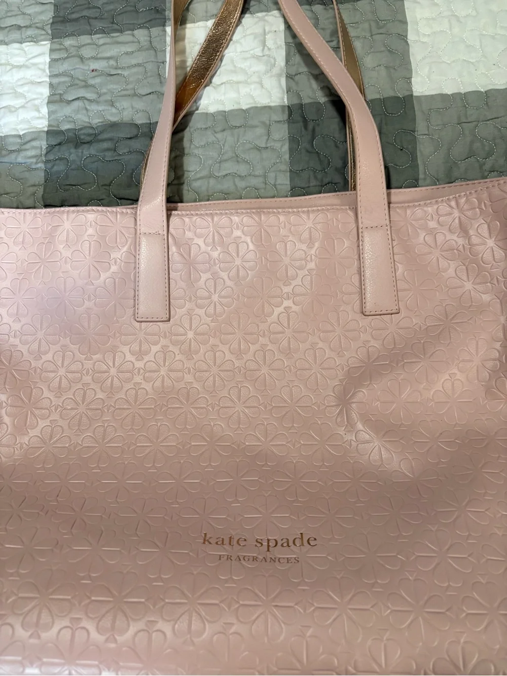 kate spade pink embossed floral tote with metallic straps